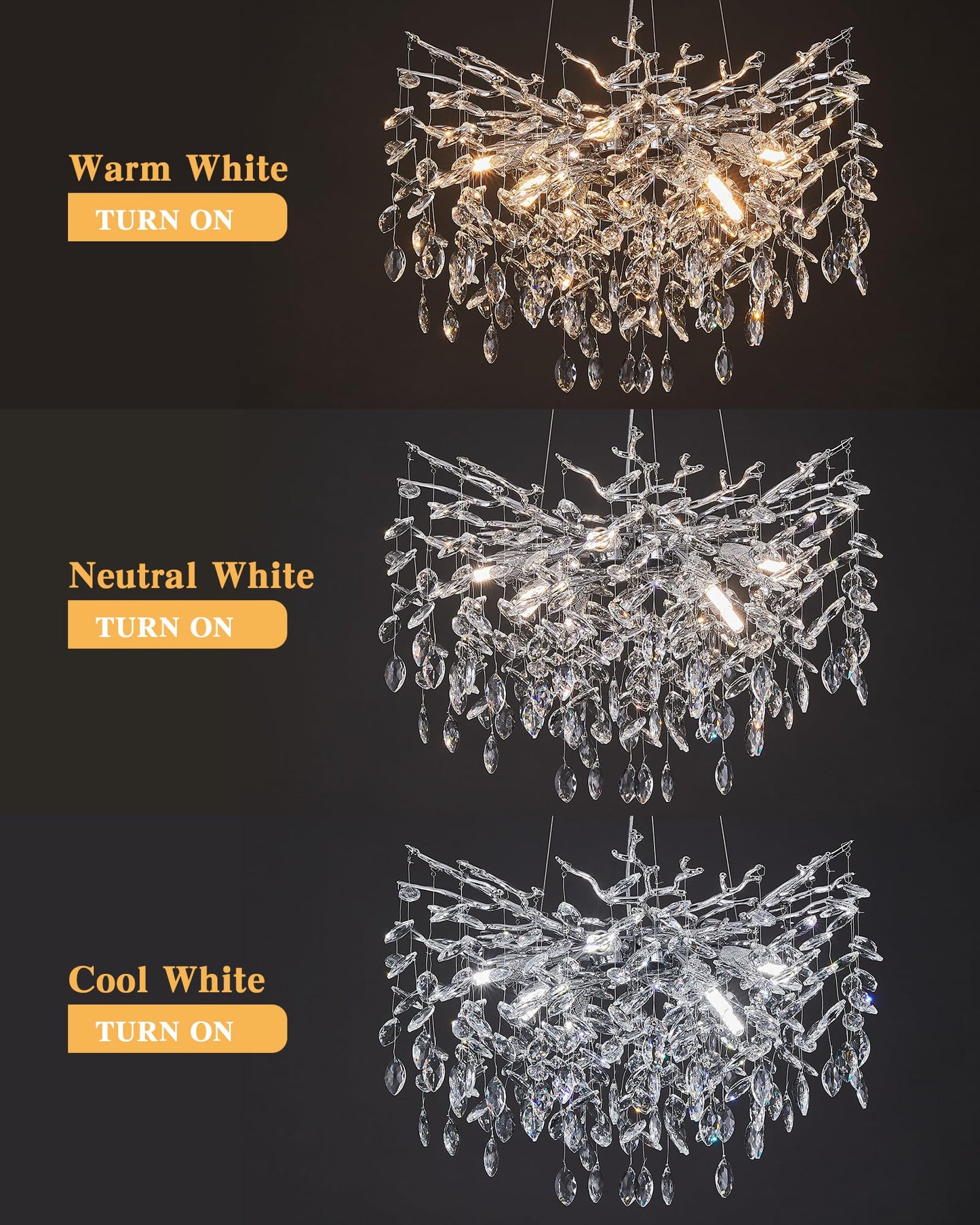 witkey Modern Tree Branch Crystal Chandelier Luxury Silver Crystal Pendant Lighting 23.6" Contemporary 8-Light Chandeliers for Dining Room Kitchen Bedroom Living Room