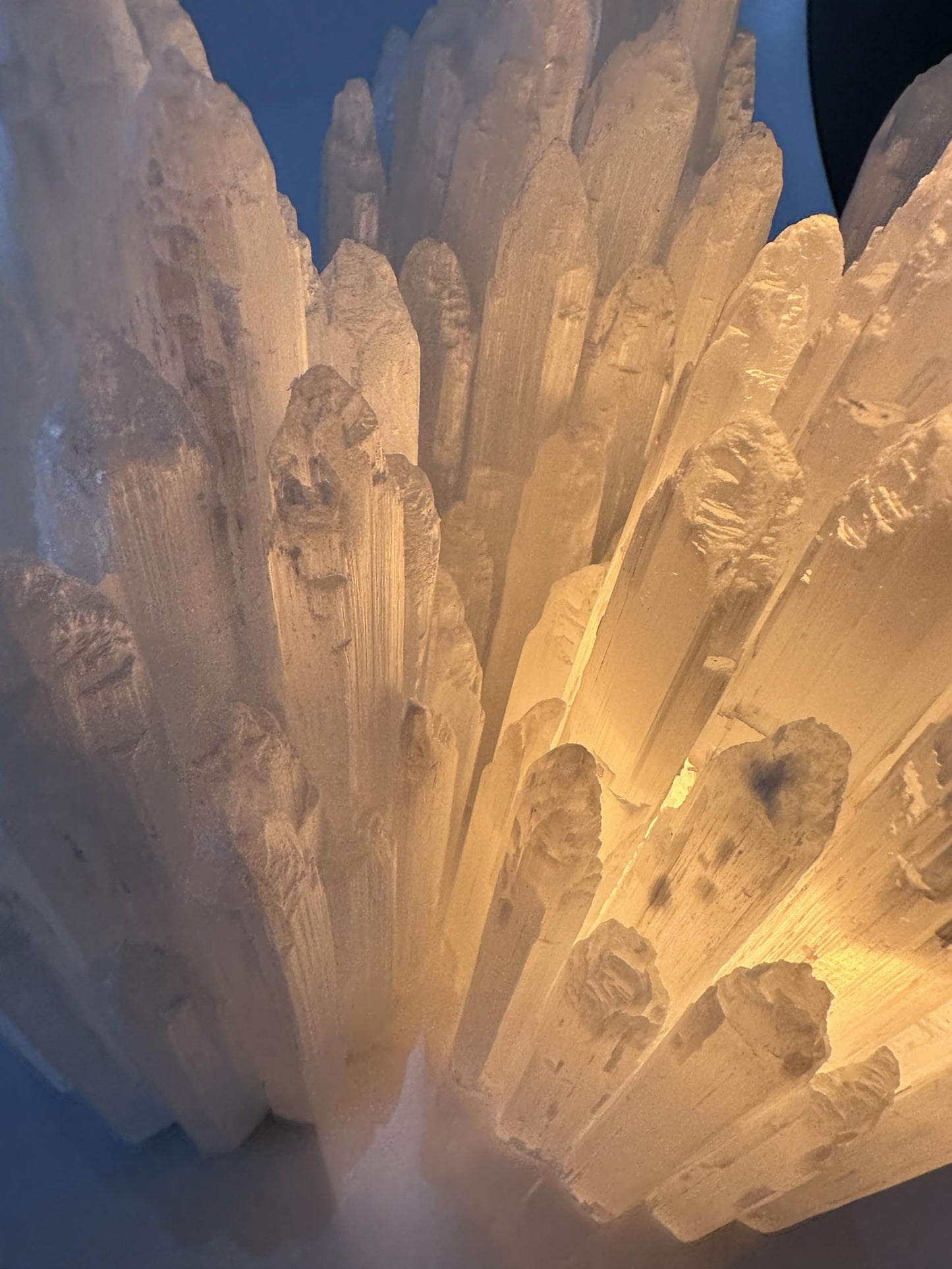 Handcrafted Selenite Lamp Carved Tower, White
