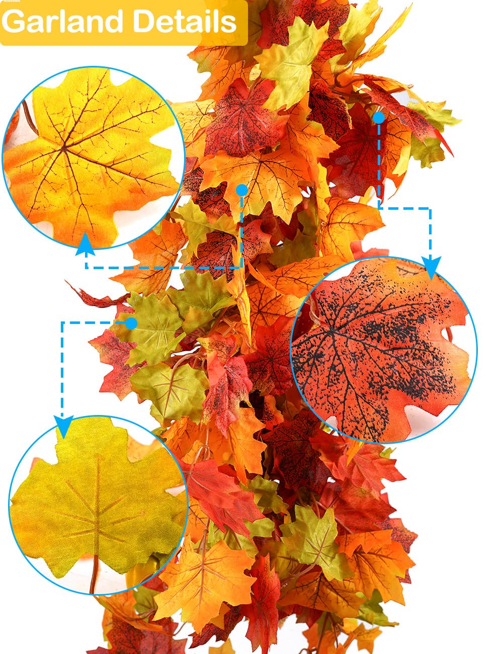 2 Pack Artificial Autumn Maple Leaves Vines Decorations, 5.9Ft/Piece Fall Leaf Garland Hanging Plant with Hooks, Thanksgiving Halloween Decor for House Garden Wall Doorway Fireplace Autumn Decoration