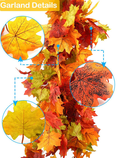 2 Pack Artificial Autumn Maple Leaves Vines Decorations, 5.9Ft/Piece Fall Leaf Garland Hanging Plant with Hooks, Thanksgiving Halloween Decor for House Garden Wall Doorway Fireplace Autumn Decoration