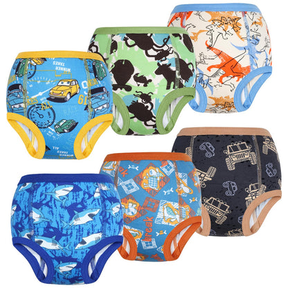 FLYISH DIRECT Potty Training Pant, 100% Cotton Absorbent Training Underwear for Toddlers Boy and Girls 6 Packs, Baby Reusable Potty Training Pants, 3 Years, Animal & Car