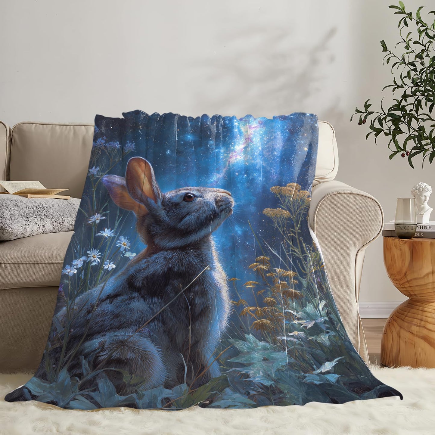 Rabbit Blanket Gifts for Girls Boys Galaxy Bunny Throw Blankets Cozy Plush Fleece Flannel Fuzzy for Women Men Decor 50"X40"