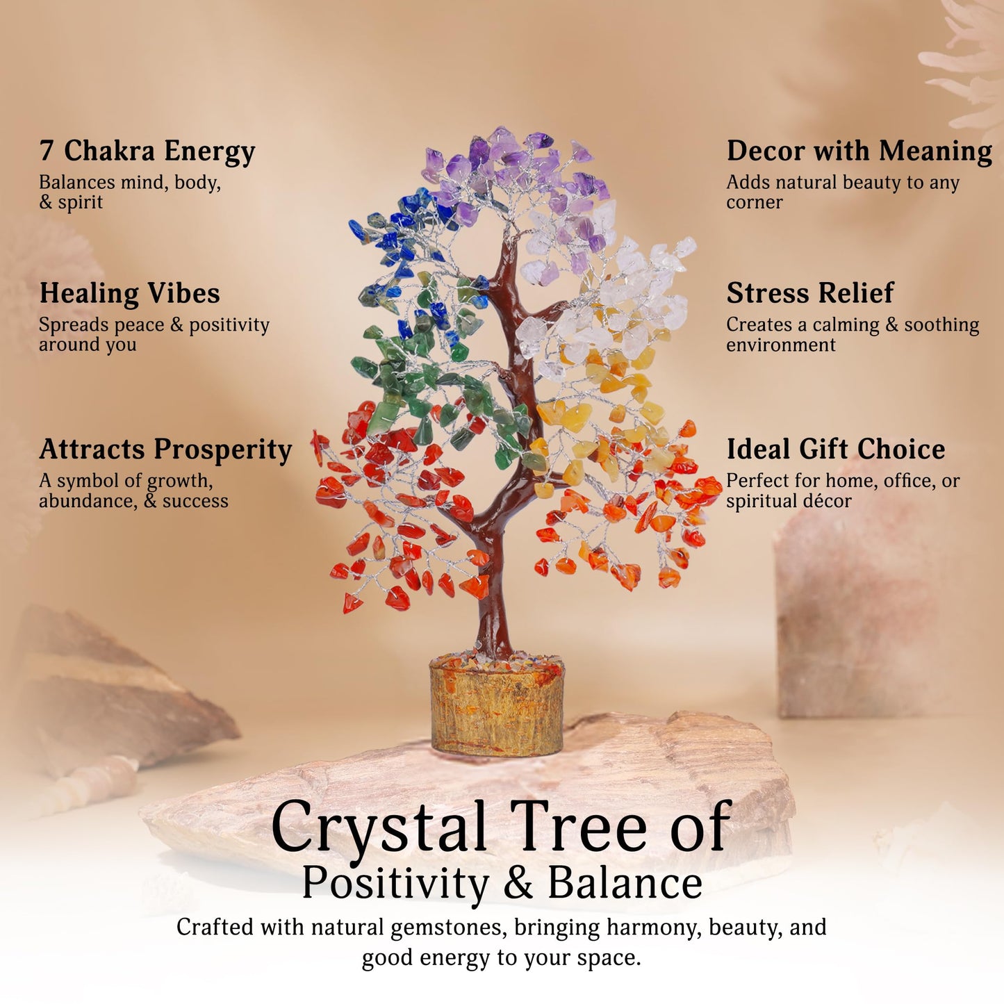 YATSKIA 7 Chakra Tree of Life - Crystal Tree for Positive Energy, Feng Shui Home Decor, Wire Bonsai, Crystal Decor - Spiritual Gift, Meditation