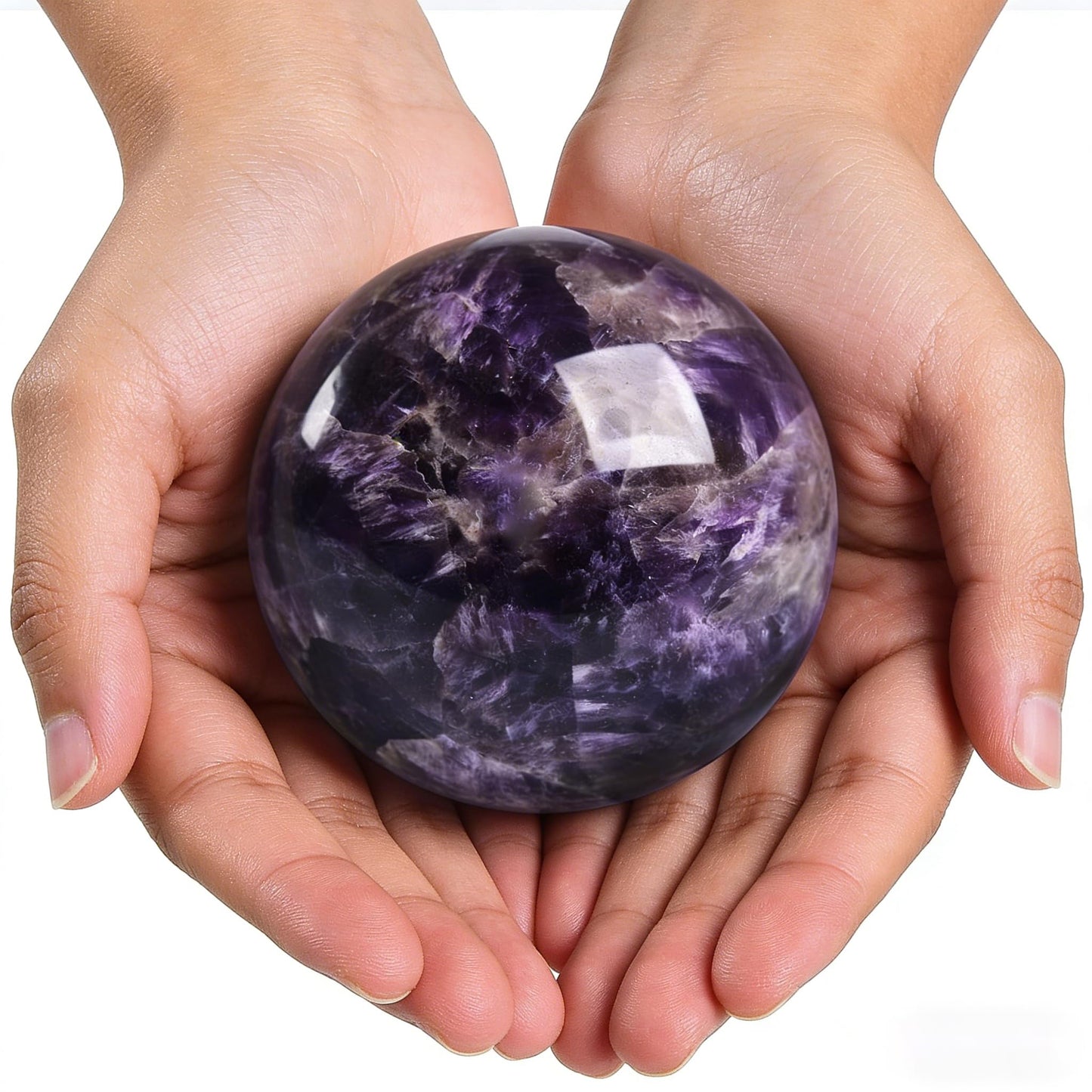 AierCrystal Natural Stone Crystal Sphere Feng Shui Home Decoration Ball Positive Energy Scrying Orb for Meditation Tool for Spiritual Space Purification Globe Diameter6-7cm Amethyst Sphere