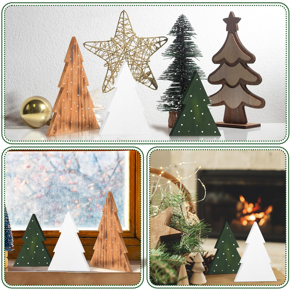 AceOrbit 3 Pcs Christmas Decorations Rustic Farmhouse Wood Christmas Trees Neutral Tabletop Tree Signs Decor Freestanding Xmas Wooden Decorations for Fireplace, Mantle, Shelf, Home, Office