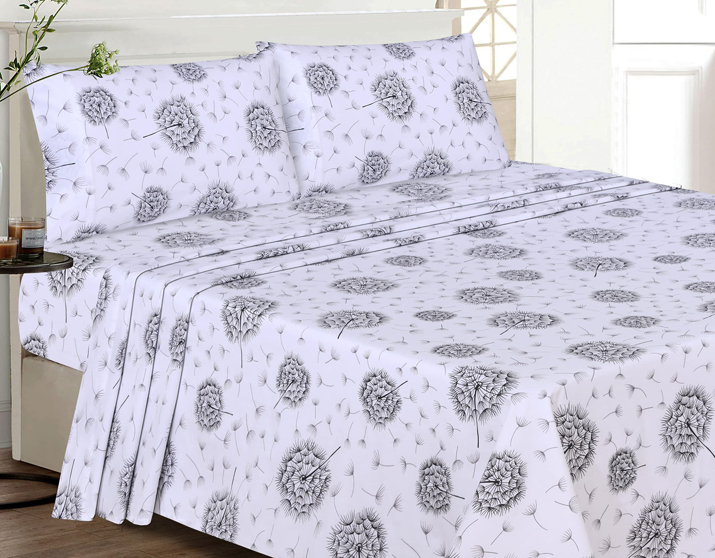 RUVANTI 100% Cotton Percale Sheets Full Size, Dandelion