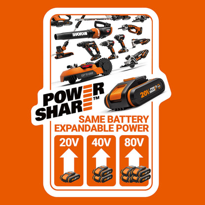 WORX Nitro 18V (20V MAX) Cordless Rotary Hammer Drill, PowerShare, Brushless Motor, SDS Plus, Max. Impact Energy 2.0 J, 3 Functions, Anti-Vibration, Bare Tool Only, WX381.9