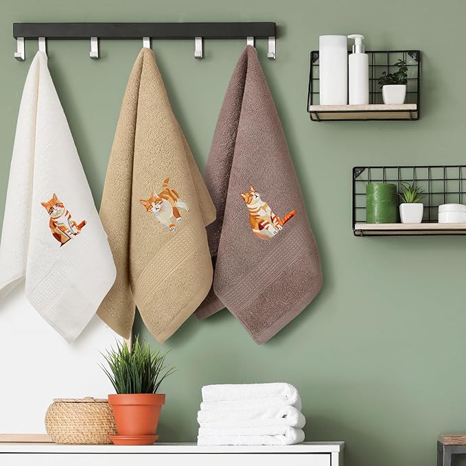 3 Pcs Orange Cat Hand Towels Bathroom Sets Decor Cute Orange Cat Lover Gifts