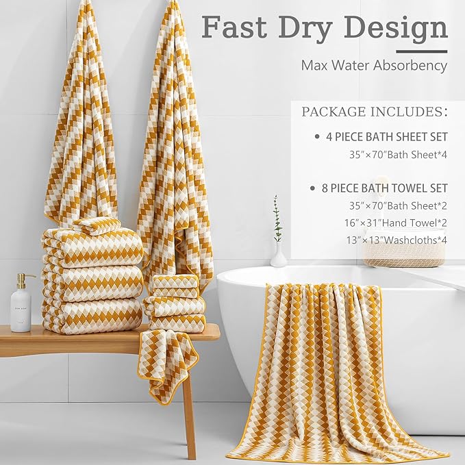 4 Piece Bath Towel Set Oversized Bath Sheet 35"x70" Bathroom Towel Extra Large