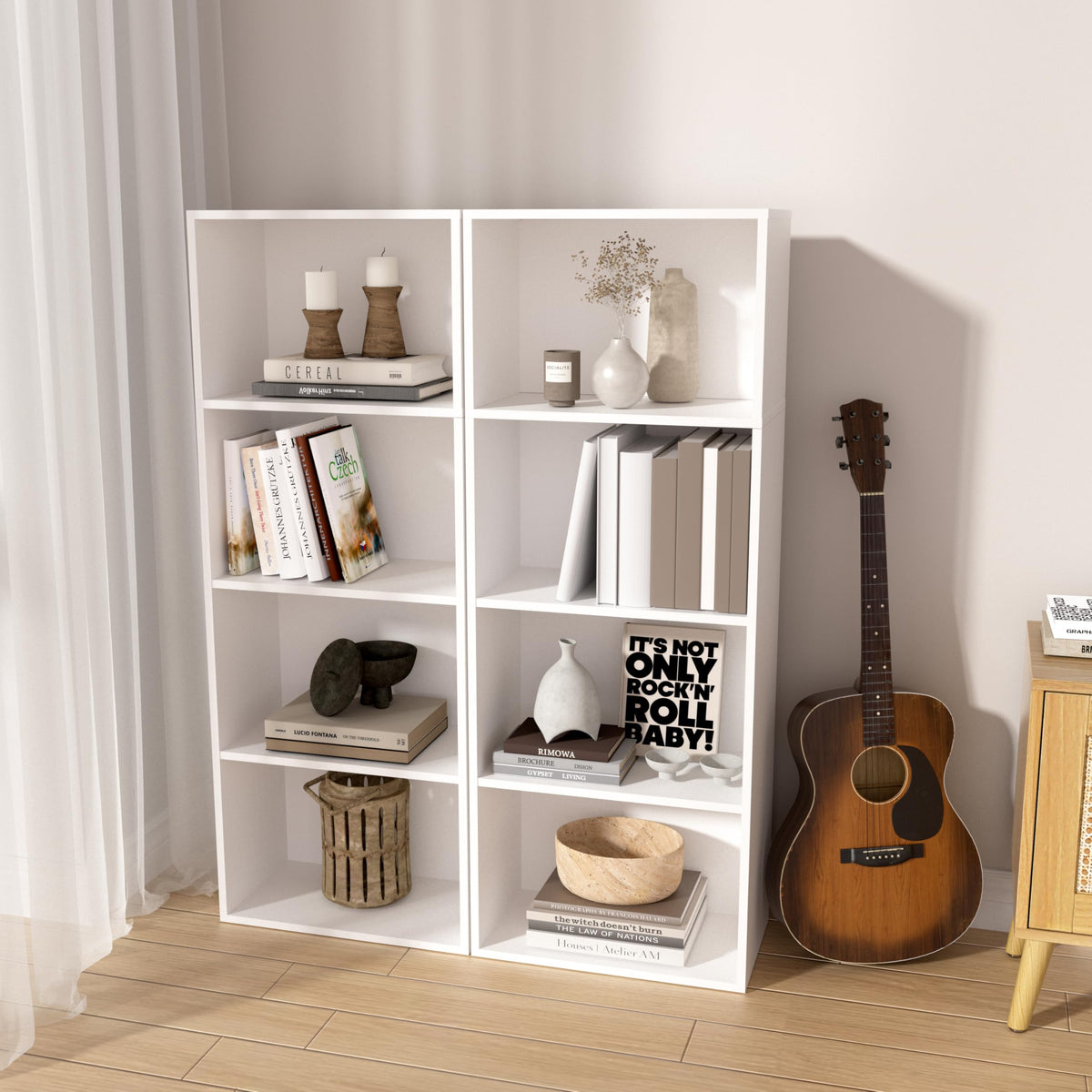 NewBeth Wooden 4 Cube Storage Organizer, 4 Tier Tall Modern Bookshelf Freestanding Storage Display Organizer, Versatile Cubes Shelf and Cubby Unit for Living Room, Bedroom, Home Office 15.7inch