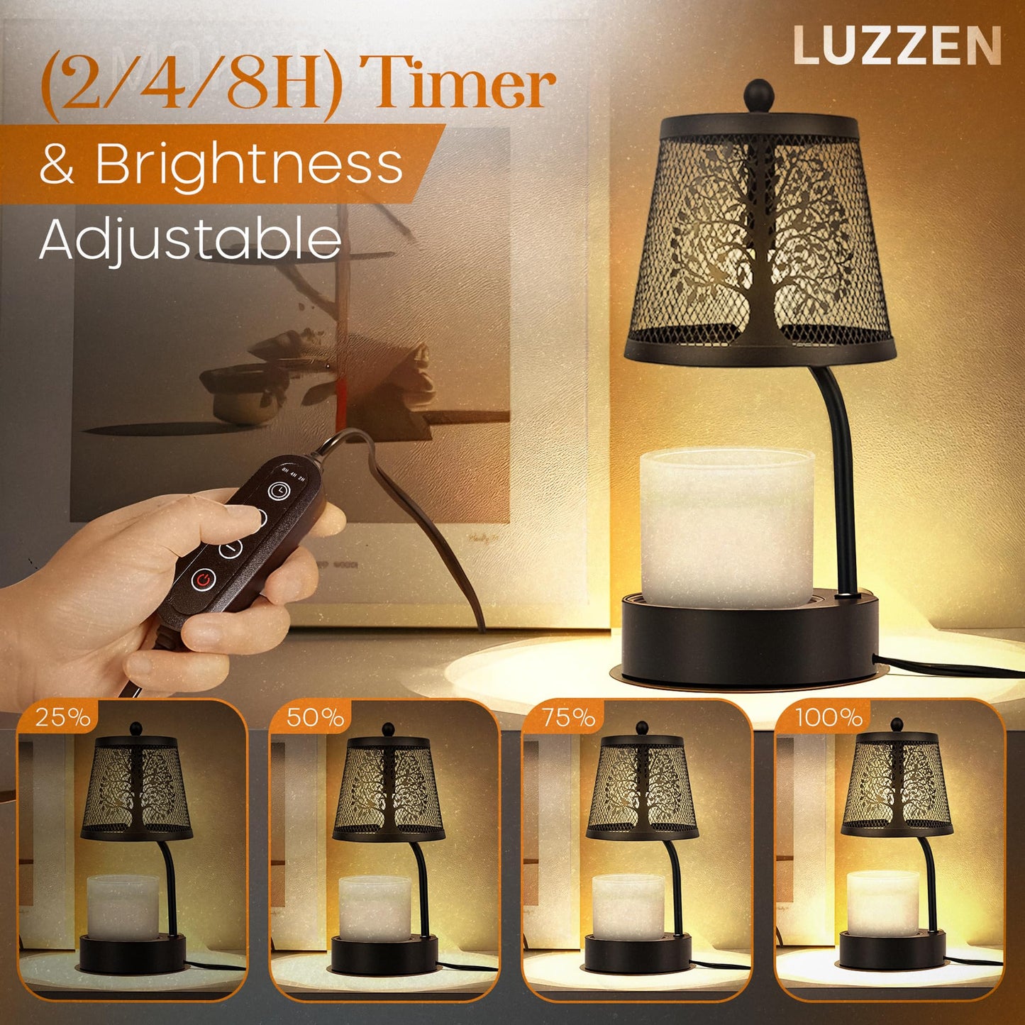 LUZZEN Farmhouse Candle Warmer Lamp Black – Large Flameless & Smokeless Candle Melter lamp with Timer & Adjustable Light,for Aromatic Candles – Zen & Meditation Decor, Lampara para Velas Aromaticas