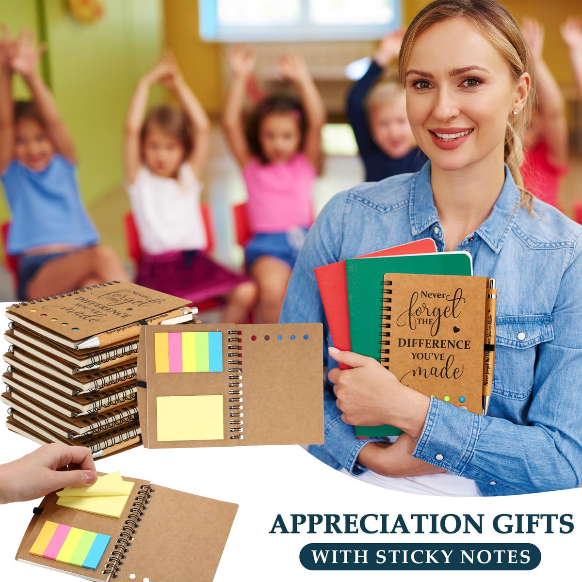 Yeyeplum 60 Pcs Employee Appreciation Gifts Bulk Inspirational Glass Cup Makeup Bag Bamboo Pen Motivational Notebook and Bag for Volunteer Lab Week Teachers Nurses Office Staff (Never Forget)