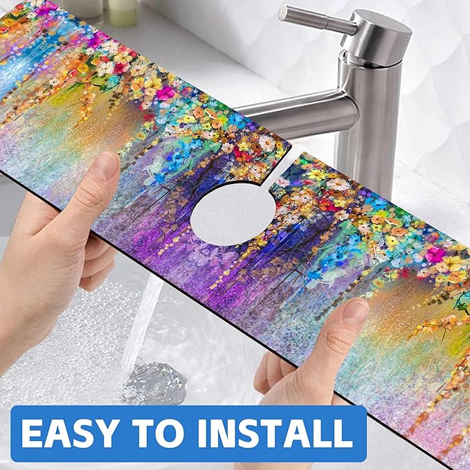 Abstract Watercolor Flowers Dish Drying Mat