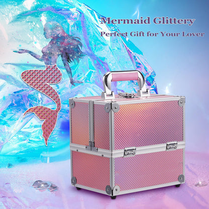 Frenessa Makeup Box Organiser Cosmetics Case Jewellery Organiser Box Vanity Case Pink Make Up Storage Beauty Case Lockable with Keys
