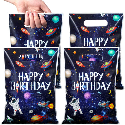 Bokon 50 Pcs Outer Space Birthday Bag Bulk Planet Galaxy Plastic Gift Bags with Handle Astronaut Solar System Party Favor Candy Bags for Kids Birthday Space Theme Party Bags Supplies