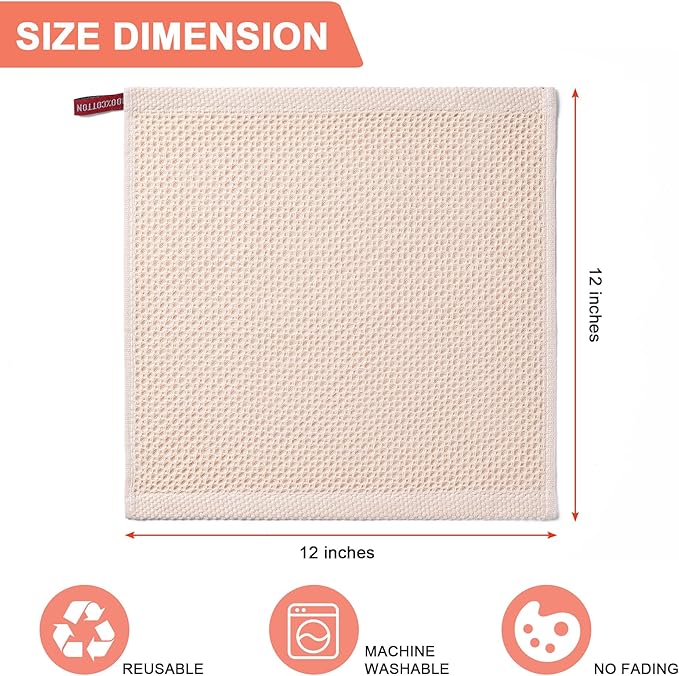 6-Pack Kitchen Dish Cloths, 100% Cotton Waffle Weave, Ultra Soft Absorbent