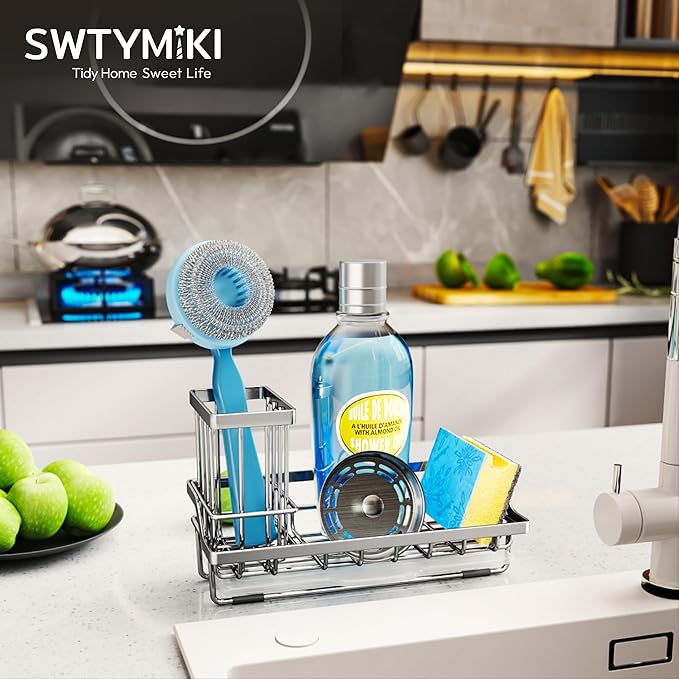 SWTYMIKI Kitchen Sink Caddy Sponge Holder, Kitchen Sink Organzier and Storage