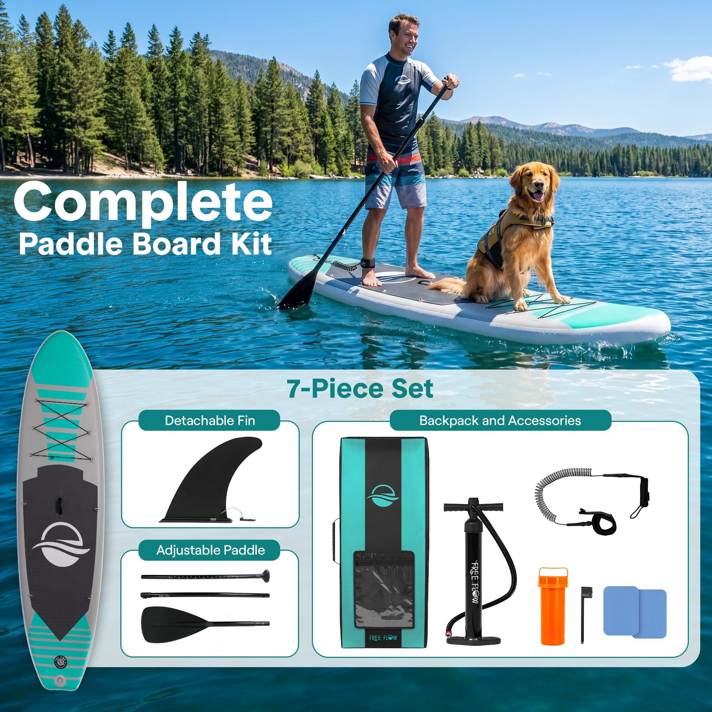 SereneLife Inflatable Stand Up Paddle Board - Wide Stable Design, Non-Slip Deck for Adults & Youth with Premium Paddle Board Accessories: Carry Bag, Dual Action Pump, Paddle, Ankle Leash - 10'6"