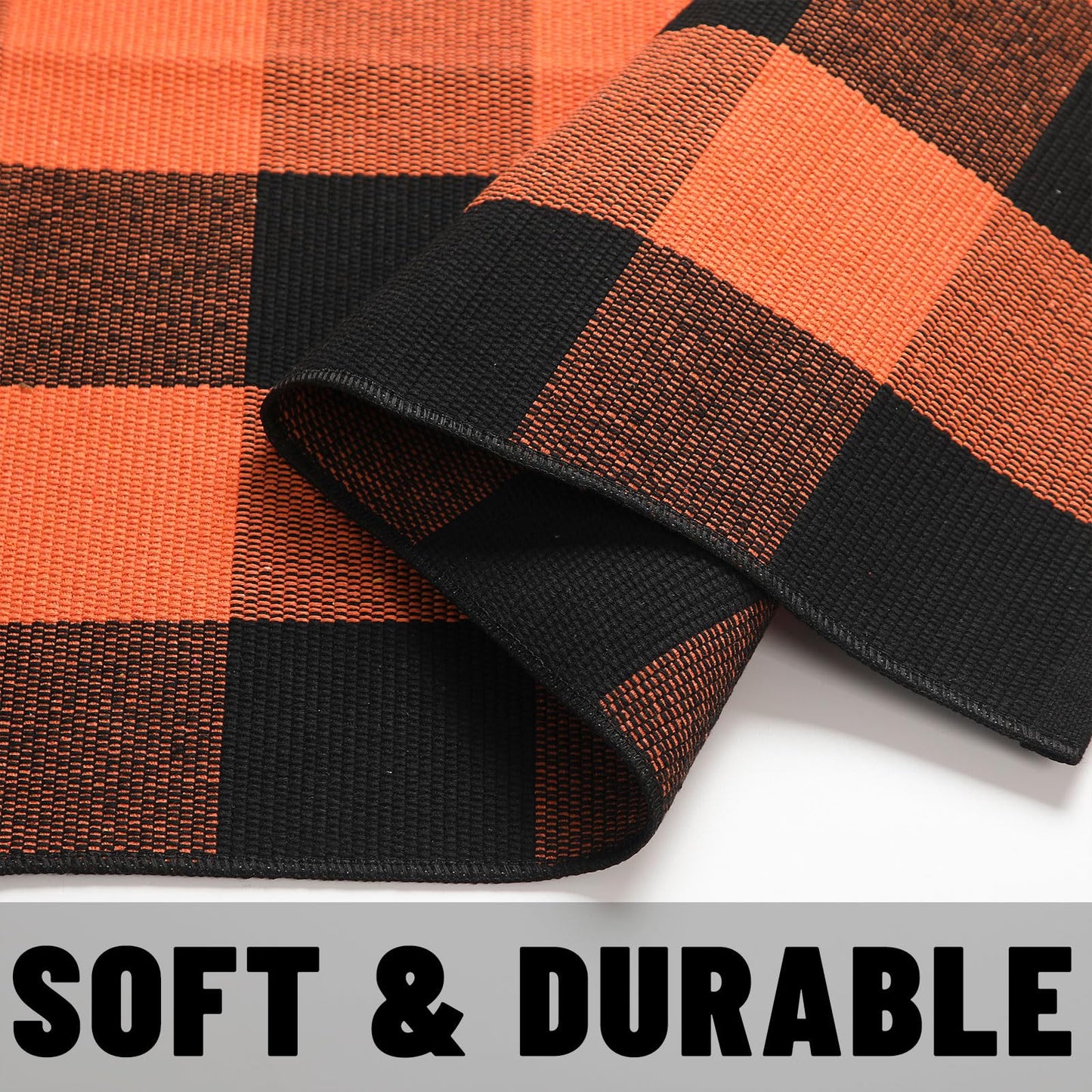 WAYYE Buffalo Plaid Outdoor Rug Checkered Area Rug Washable Doormats Indoor Outdoor Rugs for Layered Front Door Mats, Porch, Entryway, Kitchen, Farmhouse (Orange and Black Plaid, 2'3'' x 3'7'')