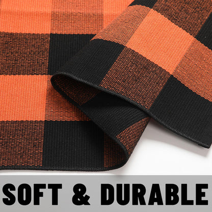 WAYYE Buffalo Plaid Outdoor Rug Checkered Area Rug Washable Doormats Indoor Outdoor Rugs for Layered Front Door Mats, Porch, Entryway, Kitchen, Farmhouse (Orange and Black Plaid, 2'3'' x 3'7'')