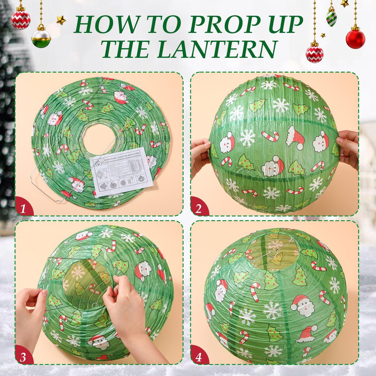 Gersoniel 24 Pcs Christmas Hanging Paper Lanterns Party Decorations Red and Green Christmas Lanterns Garland Set Honeycomb Santa Hat 3D Snowman Reindeer Holiday Xmas Ornaments Home Winter Party Decor