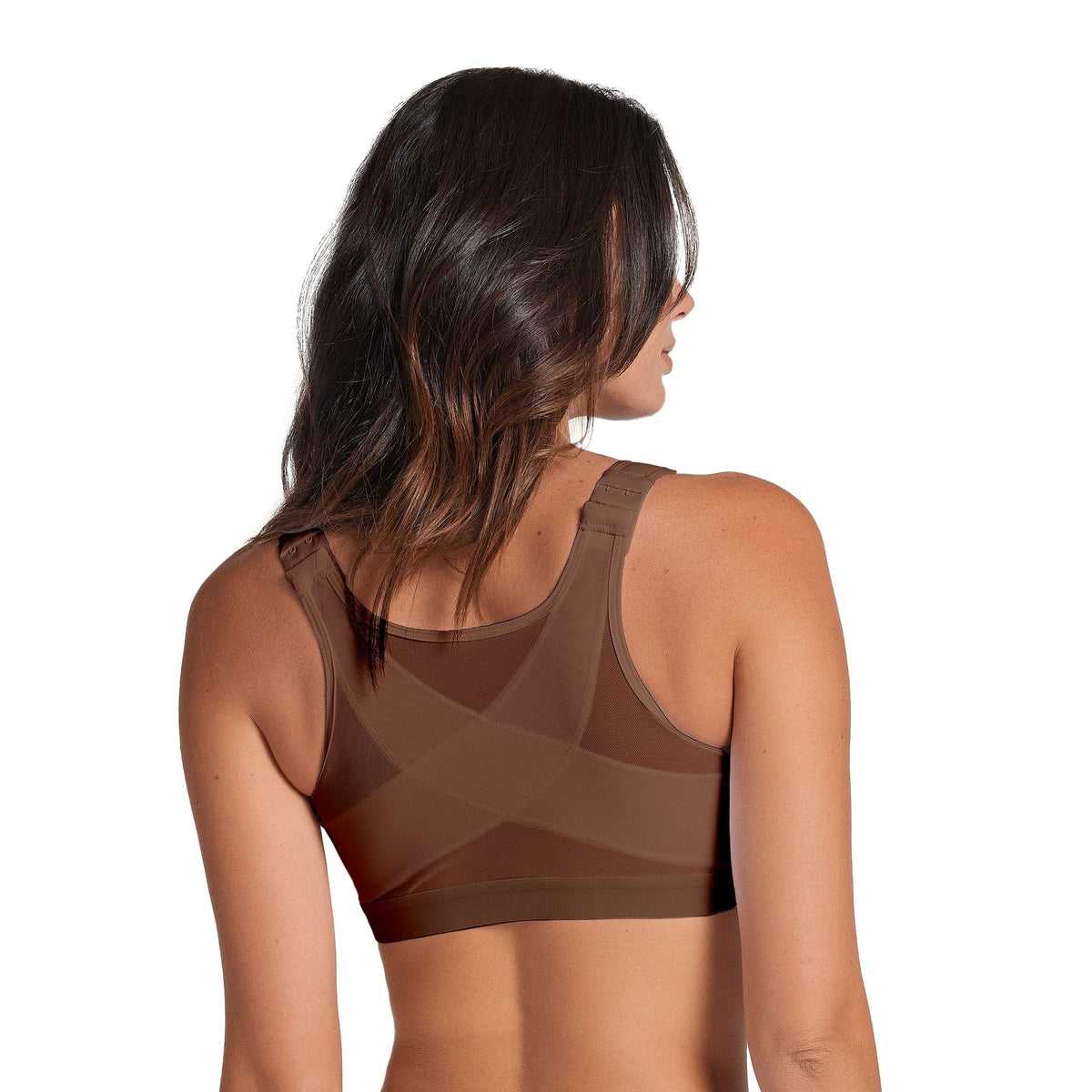 Leonisa Posture Corrector Bra, Wireless Front Closure Bra for Women Full Coverage Brown