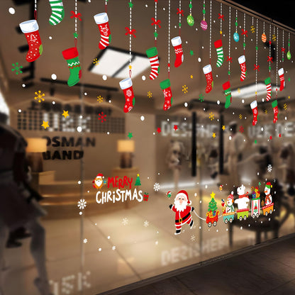 ONDY Merry Christmas Garter Window Glass Decoration Stickers 2026 New Holiday Removable Dress Up DIY Static Window Clings Decals for Living Room Bedroom Shop Windows