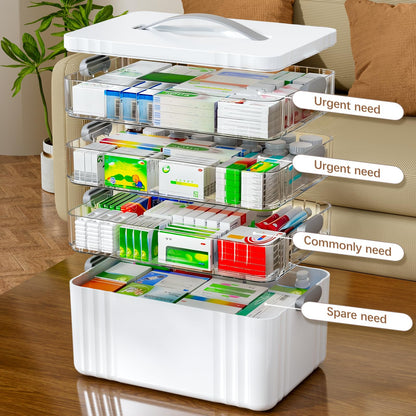 ARSTPEOE 4-Tier Medicine Organizer - Portable Medicine Cabinet with Plastic Handle, Multipurpose Medical Box, Empty First Aid Kit for Home