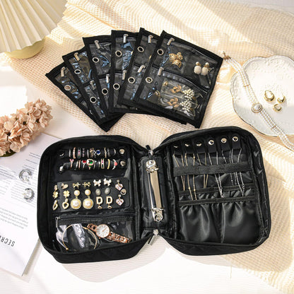 CEELGON Travel Jewelry Case Organizer and Storage Quilted Jewelry Pouch Box for Traveling Ring Necklace Earring Holder with Velvet Jewelry Binder Mini Portable Jewelry Bag (Black)