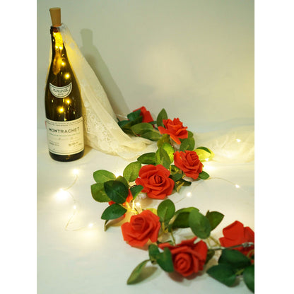 NiniTe LIGHTS Rose Vine Lights with Remote, Battery or USB Operated Artificial Flower Garland, Hanging Fairy Lights for Bedroom Headboard, Valentine‘s Day, Wedding, Romantic Party Décor (Red, 9.9)