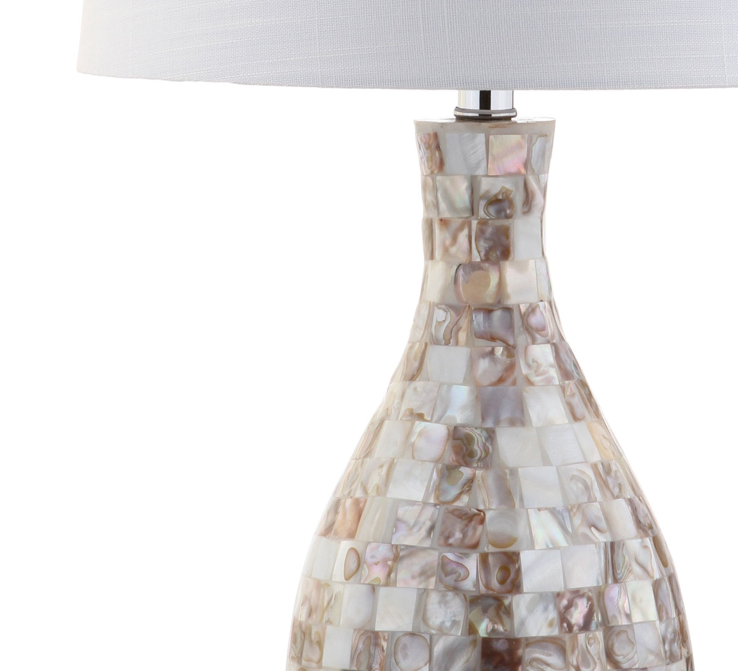 JONATHAN Y 26.5" Ivory Beige Mosaic Seashell LED Table Lamp for Living Room Bedroom Nightstand, Coastal Capiz Shell Base with White Linen Drum Shade, LED Bulb Included JYL1054A