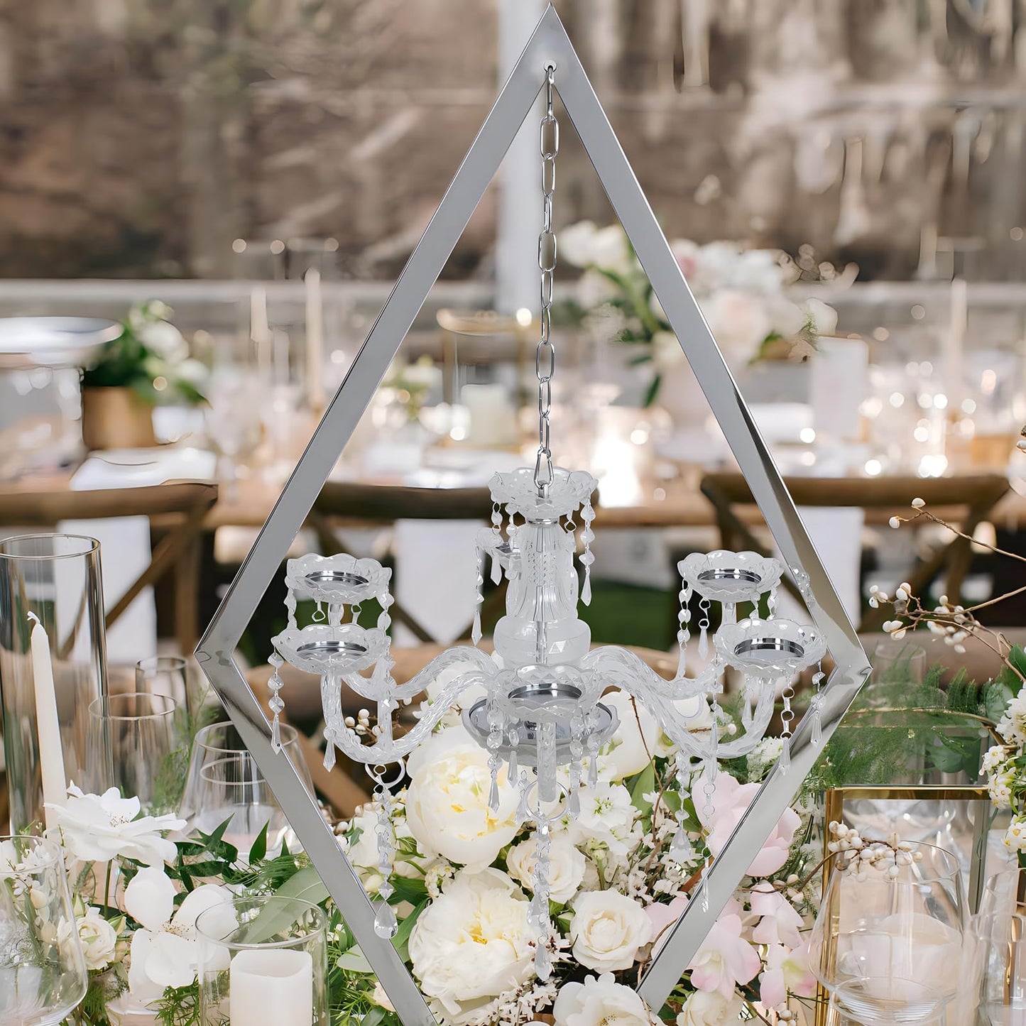 JJMNKMN Metal Creative Diamond Candle Holder European Wedding Romantic Candle Holder Western Food Table Decoration Wedding Props (Sliver, 2PCS)