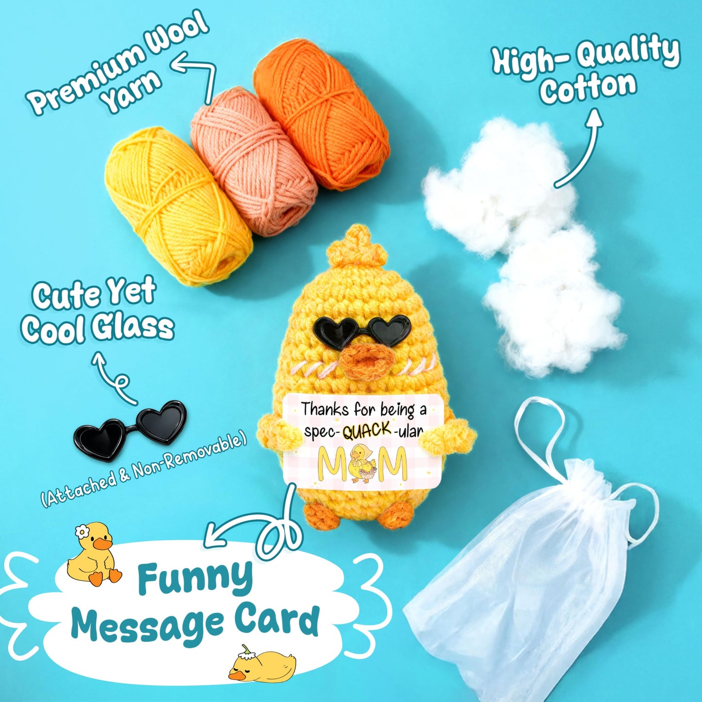 OASSIE Funny Mom Gifts from Daughters and Sons - Positive Crochet Animals Duck - Mothers Day Birthday Gifts for Mom from Daughter and Son, Mother's Day Duck Gift for Moms, Mother Daughter Gift