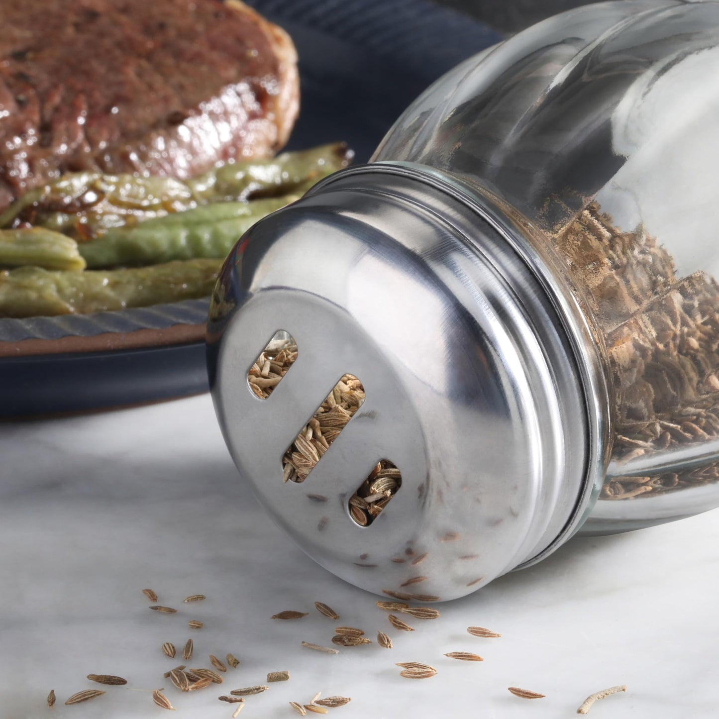 New Star Foodservice Glass Swirl Cheese & Crushed Red Pepper Shaker with Stainless Steel Slotted Top, 6-Ounce, Set of 12