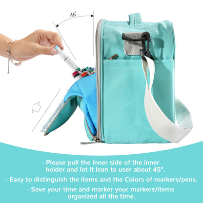 Togood Marker Organizer Bag - Large Storage Crossbody Tote for Marker Pens 130PCS+, Portable Art Supplies Case for Pens, Pencils, Books. Light Green