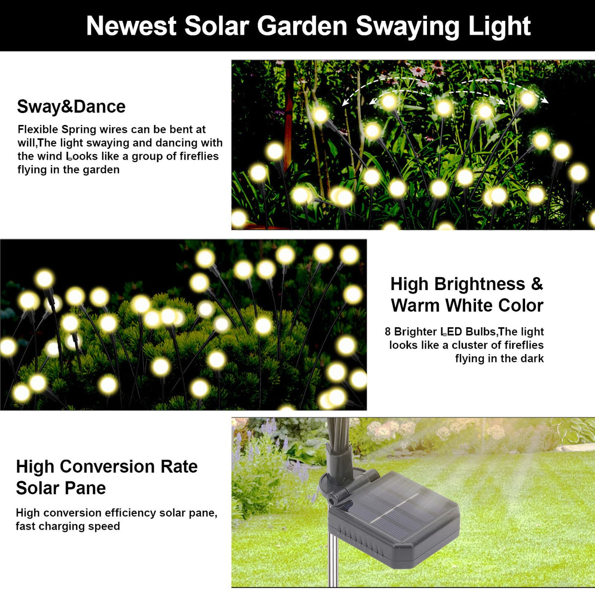 Petriveil Solar Firefly Lights Warm White, 8 Modes 800mAh Swaying Firefly Yard Lights Solar Powered Outdoor Waterproof for Outside Yard Patio Lawn Pathway Walkway Stake Christmas Garden Decor (2 Pack)