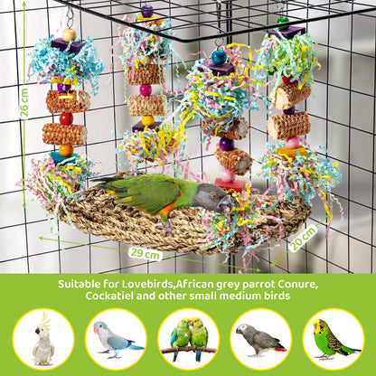 GingerUPer Parrot Toys, Cockatiel toys, Budgie toys, Bird Swing Chewing Toy for Conures, Cockatiel, African Grey Parrot, Cockatoos (Red)