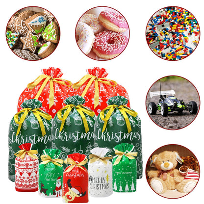 ZMCINER 38 PCS Christmas Drawstring Gift Bags Assorted Sizes Christmas Bags Drawstring for Gifts for Xmas Holiday Presents Party Favor