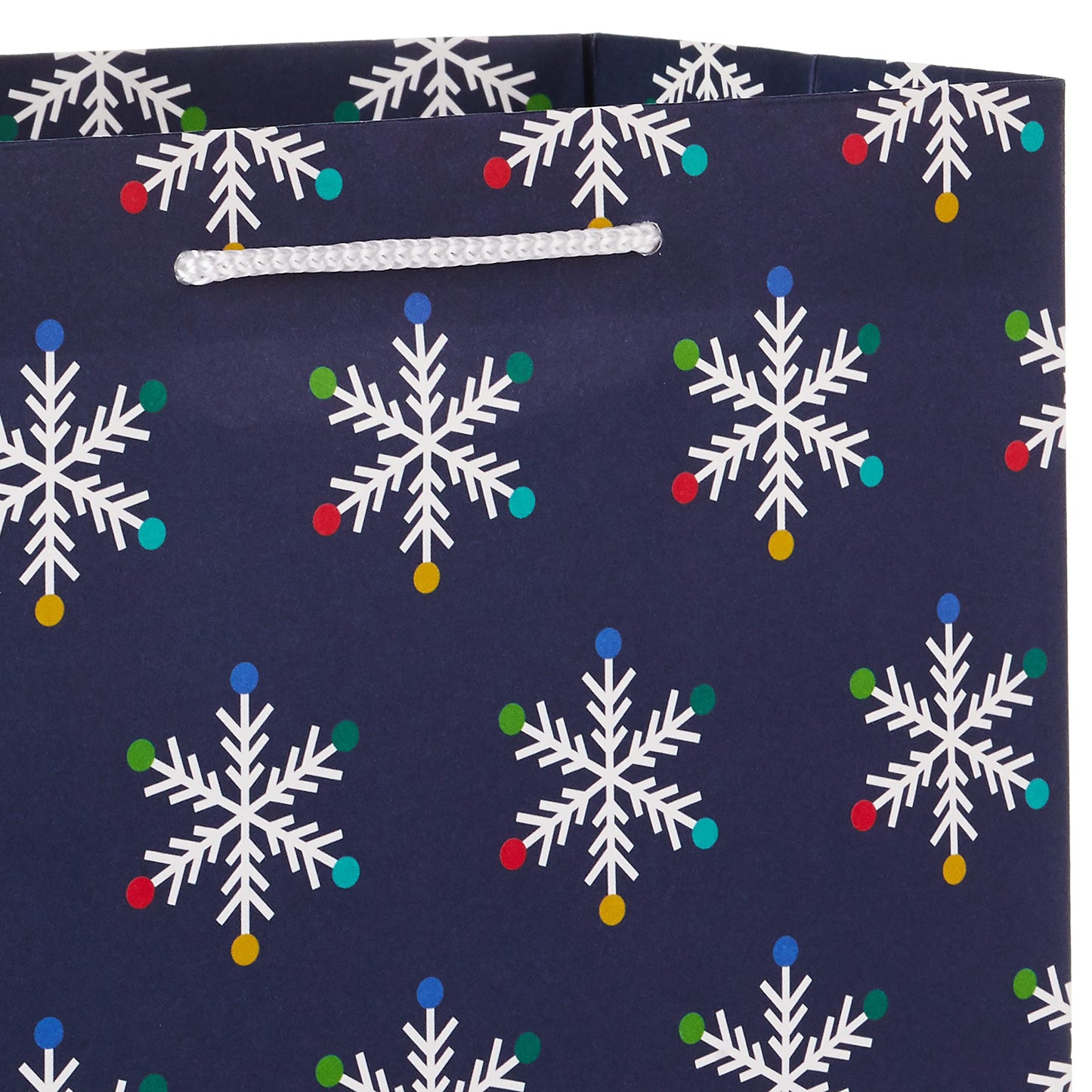 Hallmark 9" Christmas Gift Bags (6 Medium Bags, 3 Designs: Red Polka Dot, Colorful Trees, Navy Snowflake) for Holiday Partes, Winter Weddings, Birthdays