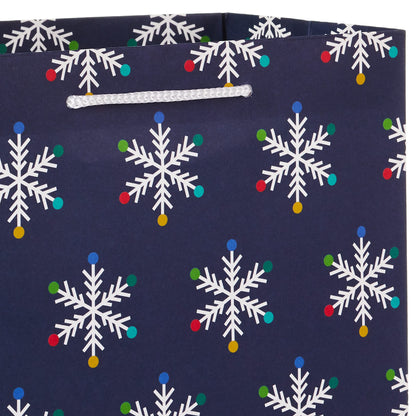 Hallmark 9" Christmas Gift Bags (6 Medium Bags, 3 Designs: Red Polka Dot, Colorful Trees, Navy Snowflake) for Holiday Partes, Winter Weddings, Birthdays