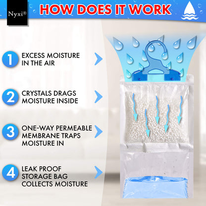 Nyxi Set of 12 Hanging Interior Wardrobe Dehumidifier - 230g Each Bag - Ideal to stop damp, mould mildew & condensation- For Wardrobe, Home, Kitchen, Garage, Bedroom, Caravan, Office, Basement etc