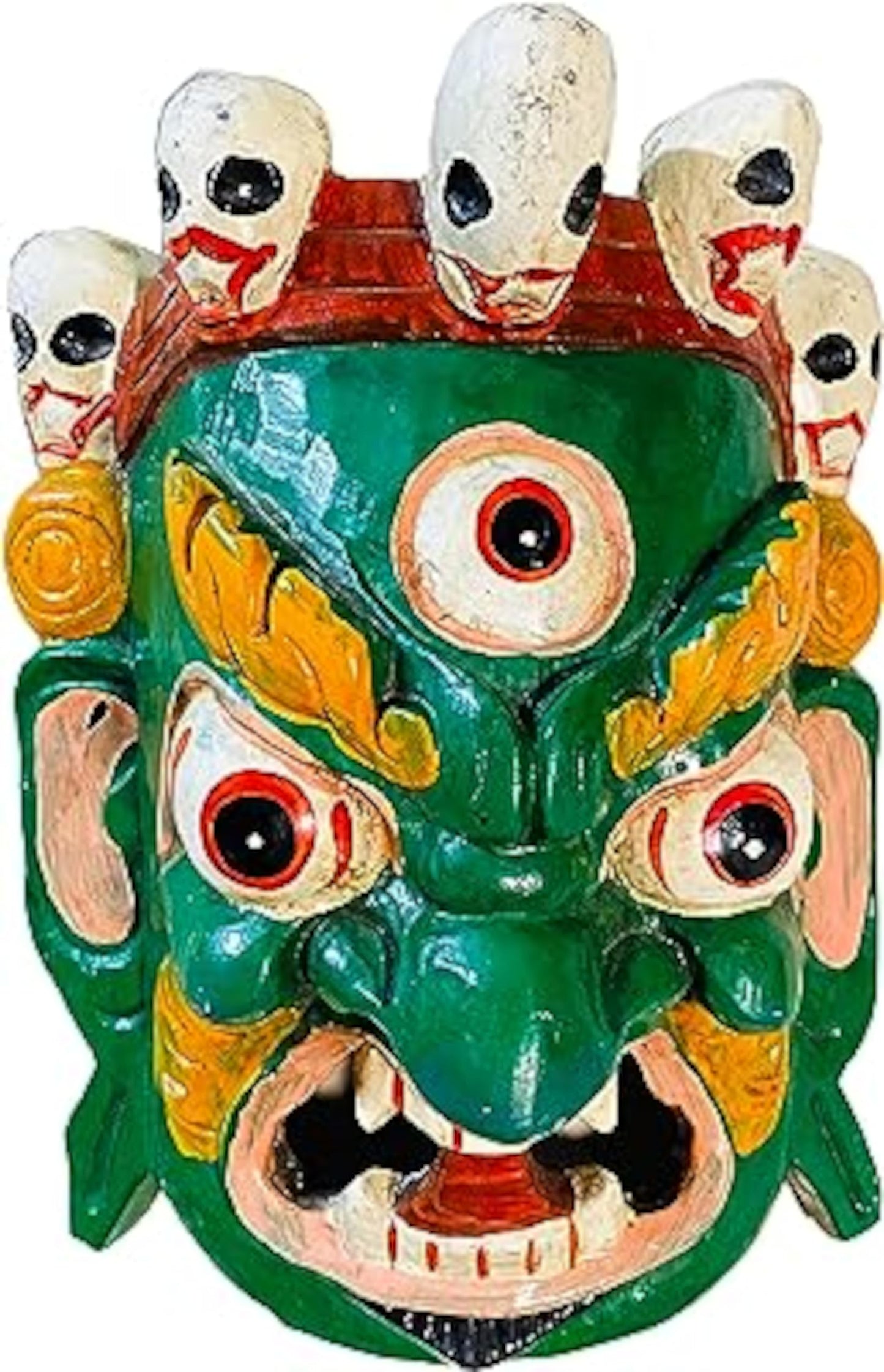 Himalayan Craft Bhairab Wooden Wall Sculpture Mask God Shiva Mahakala Kaal Bhairab Buddhism Mask for Home Decoration Wall Hanging Lord Mahakal Bhairab Wooden Wall Sculpture Hand Carved In Nepal