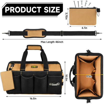 27 Pockets Tool Bags for Men,16-Inch Heavy Duty Tool Bag,Large Toolbag Tool Box Organizer,Portable Toolbox Tools Tote Carrying Case for Mechanic,Electrician,Father Day Gifts for Him Dad Men,Brown
