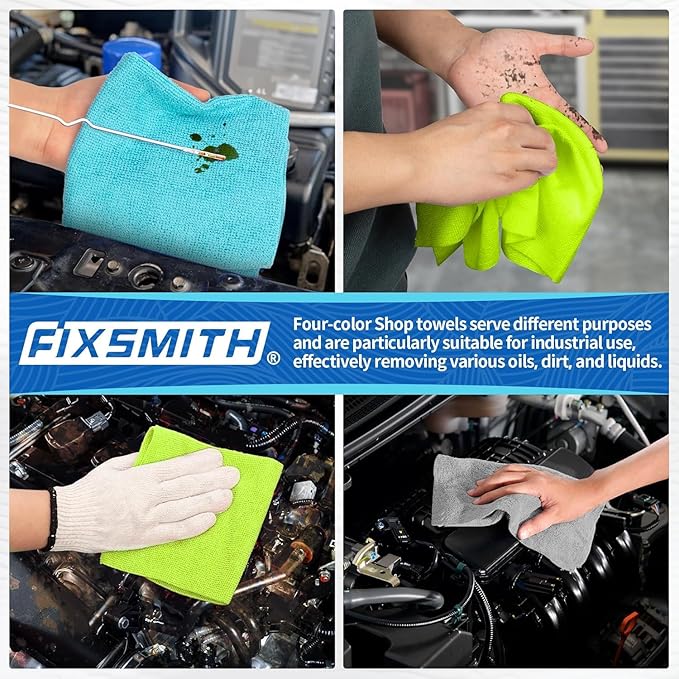FIXSMITH Microfiber Cleaning Cloth, Shop Towels Bulk, 24 Pack Microfiber Towels