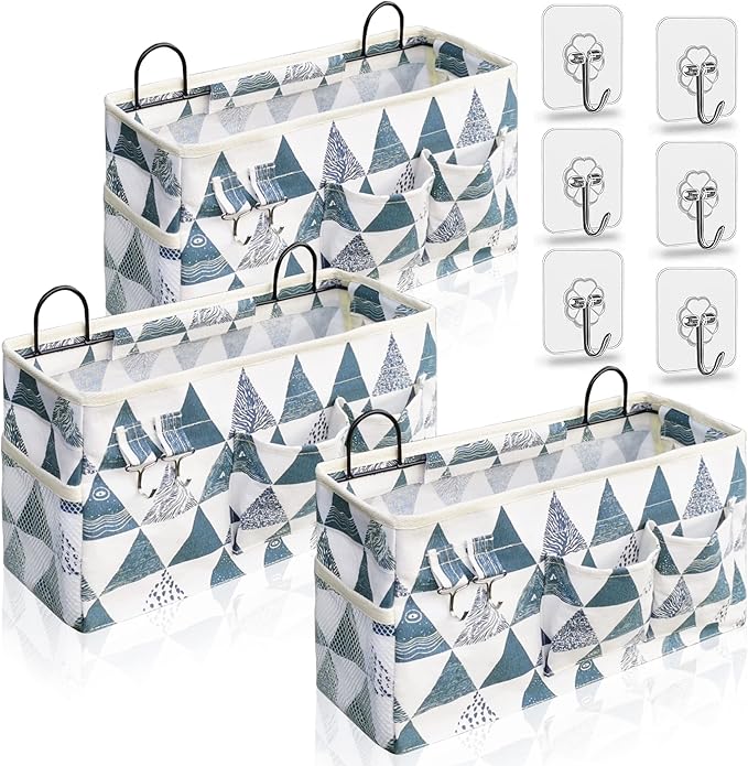 3pcs Large Wall Hanging Organizer Bag, Linen Fabric Door Hanging Storage Baskets
