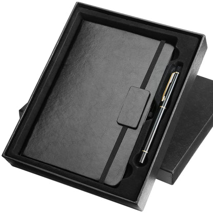 Kesoto College Ruled Hardcover Executive Writing Notebook Gift Set - A5 Lined Journal with Pen & Gift Box, 200 Pages, 8.3" x 5.8" Faux Leather, Black