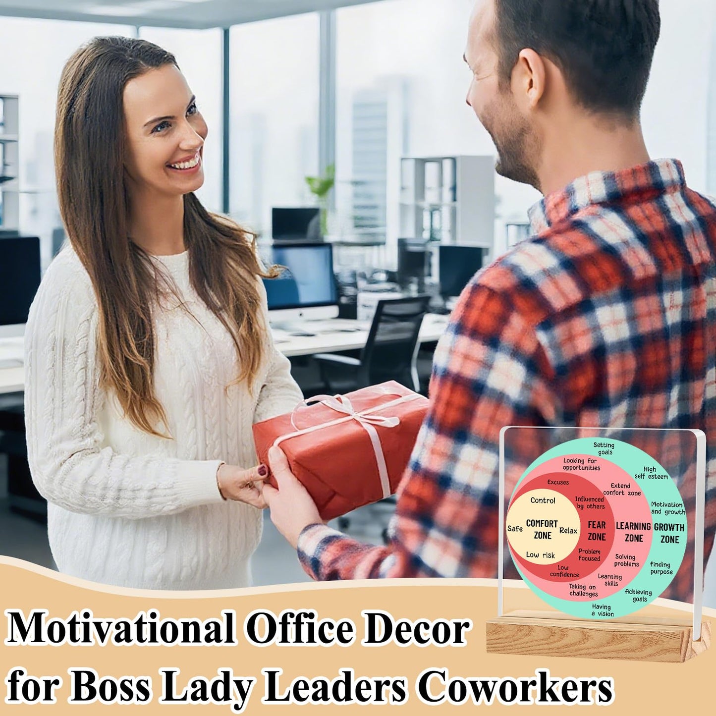 Growth Learning Zone Motivational Acrylic Room Decor Gifts for Team Coworkers Employee Inspirational Gag Gift for Men Women Friends Cubicle Decoration Shelf Counter Supplies
