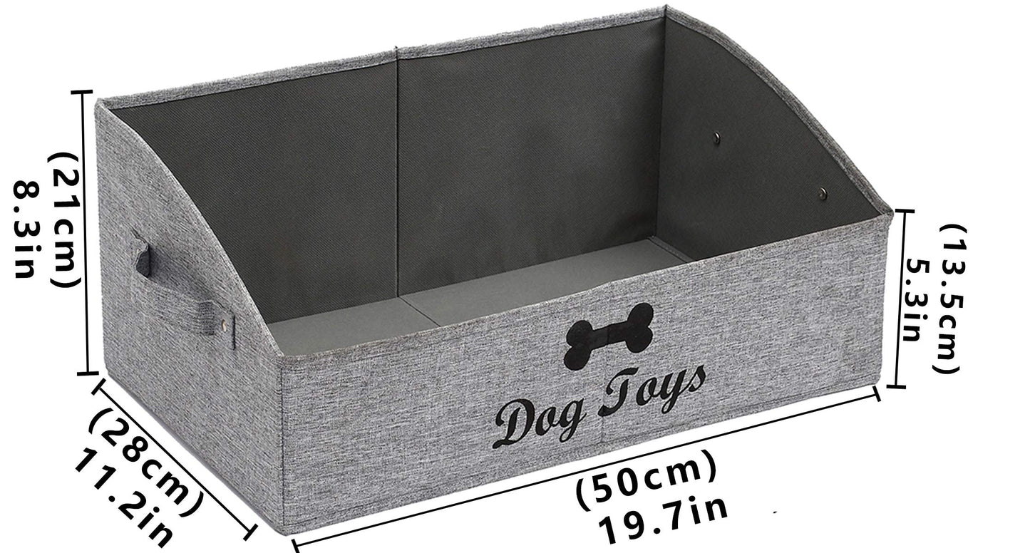 Geyecete Large dog toy bin dog toy box storage box - Foldable Fabric Trapezoid Organizer Boxes with Handle, Collapsible Basket for Dog Toys (Gray-DOG)