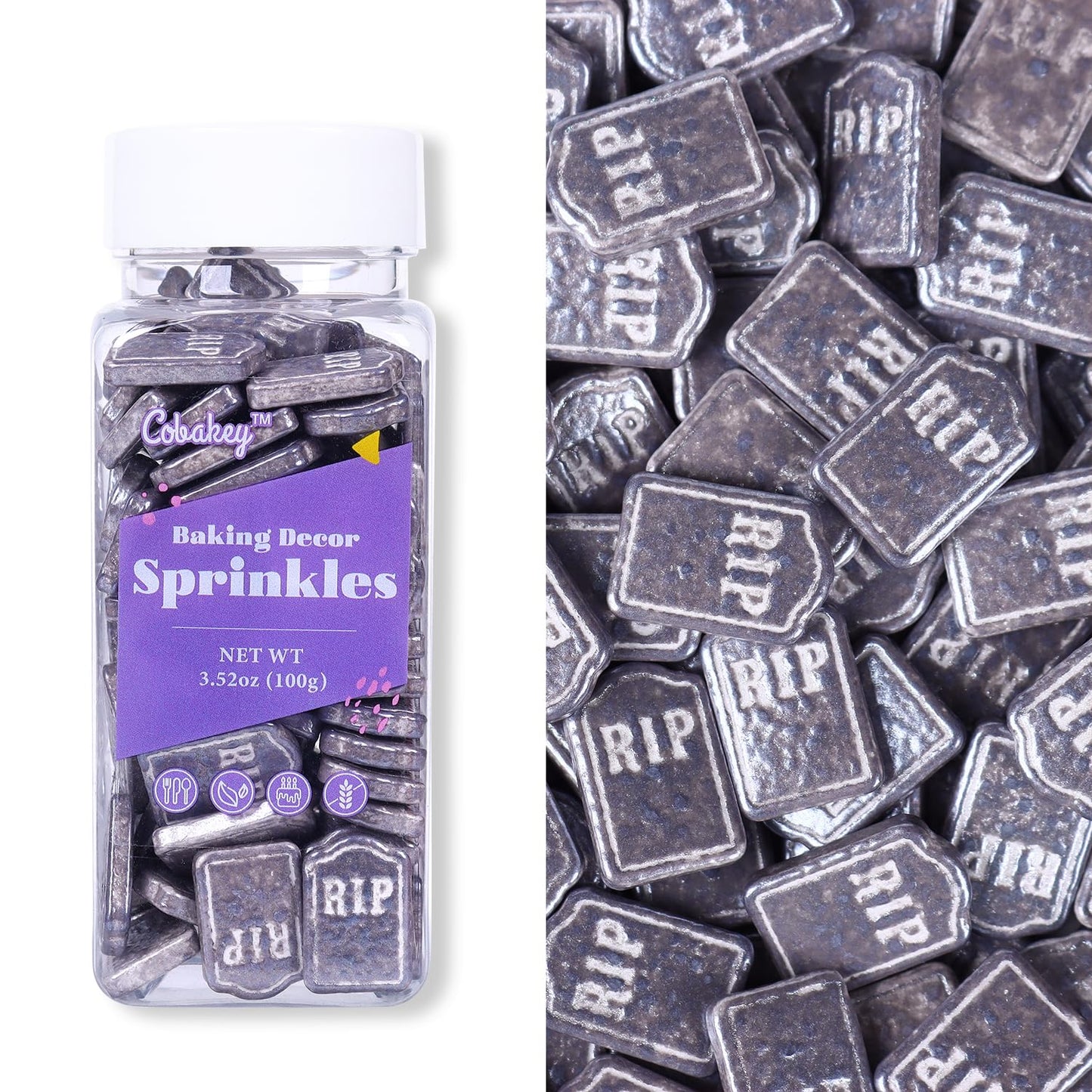 Tombstone Sprinkles for Cake Decorating, Silver Grey Sprinkles Perfect for Horror Dessert Party 3.52 Ounce