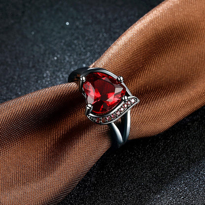 QOBEBOTA Promise Rings for Her Black Engagement Rings AAA+ Red Ruby Heart Zircon Gothic Rings Halloween Jewelry Women's Chunky Size 9 Birthstone Rings Love Gifts Statement Rings for Women